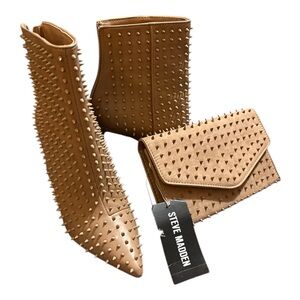Steve Madden Brown Spiked Boots and Clutch Set